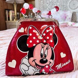 Disney Minnie Mouse Sparkling Red Beaded Handle Coin Purse